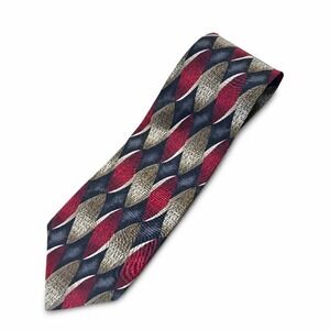 Vtg Jimmy V Brett Favre Collection One Silk Tie Mens Geometric Diamond Red Black